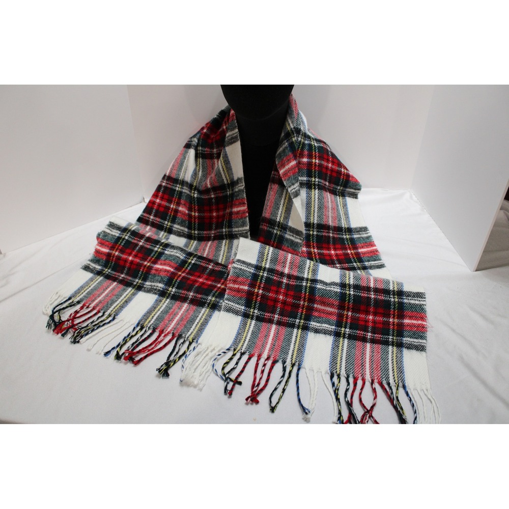 Red White Black Plaid Tartan Scarf with Fringe Winter Wrap 12x58